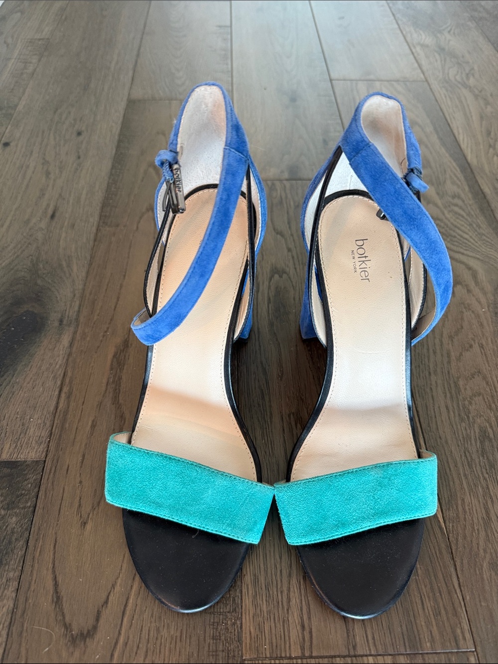 Botkier Blue and Teal Suede Open-Toe Ankle-Strap Heels